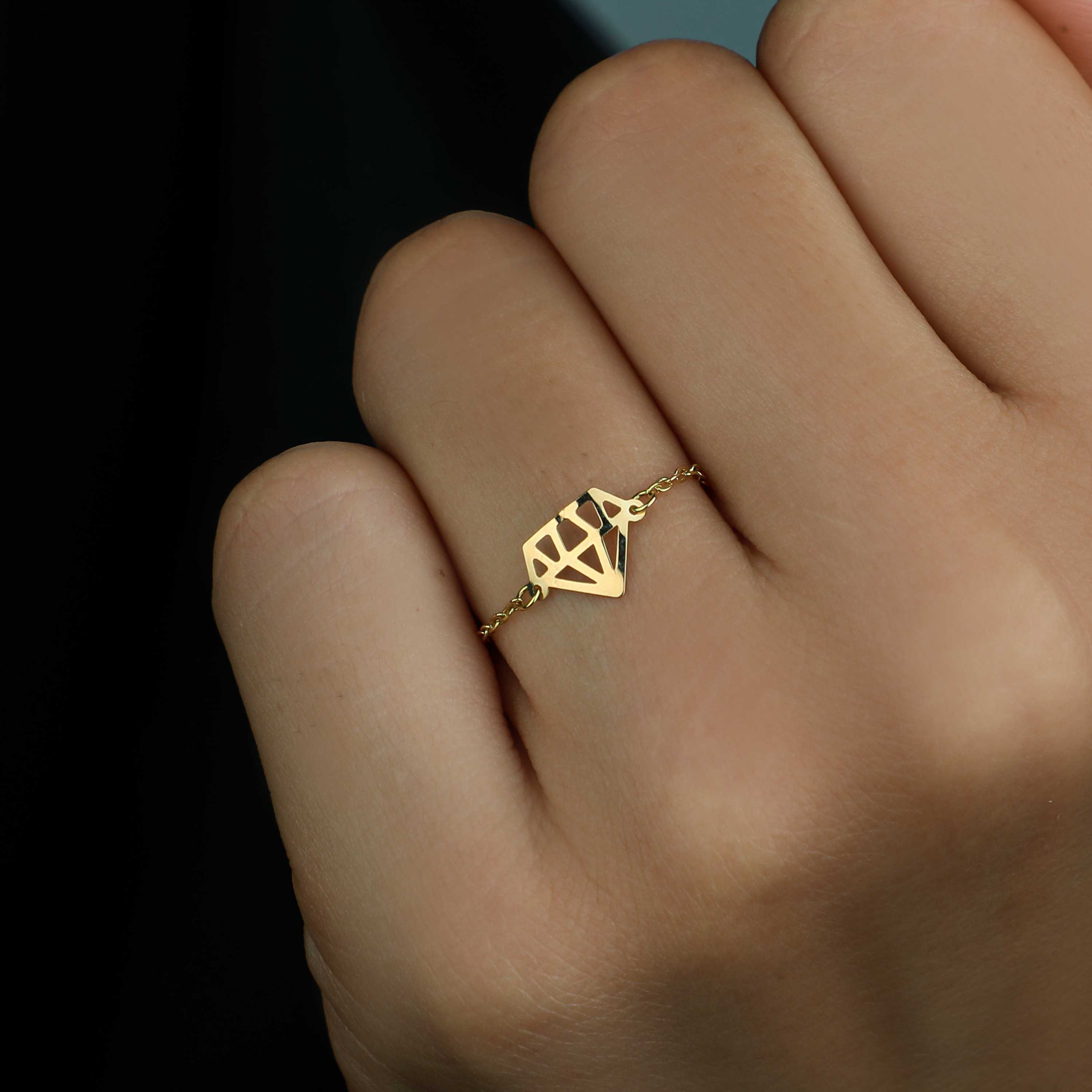 18k gold chain ring, Turkish made - (H-1293)